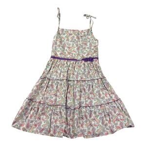 Duendes Girls’ Paisley Tiered Sundress Cream & Purple Size 10‎
